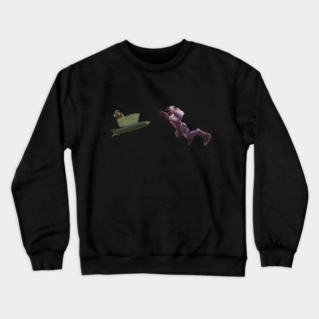 Doom Slayer In Rocket-Tub VS Hell Knight Crewneck Sweatshirt by ObscureMerchandise